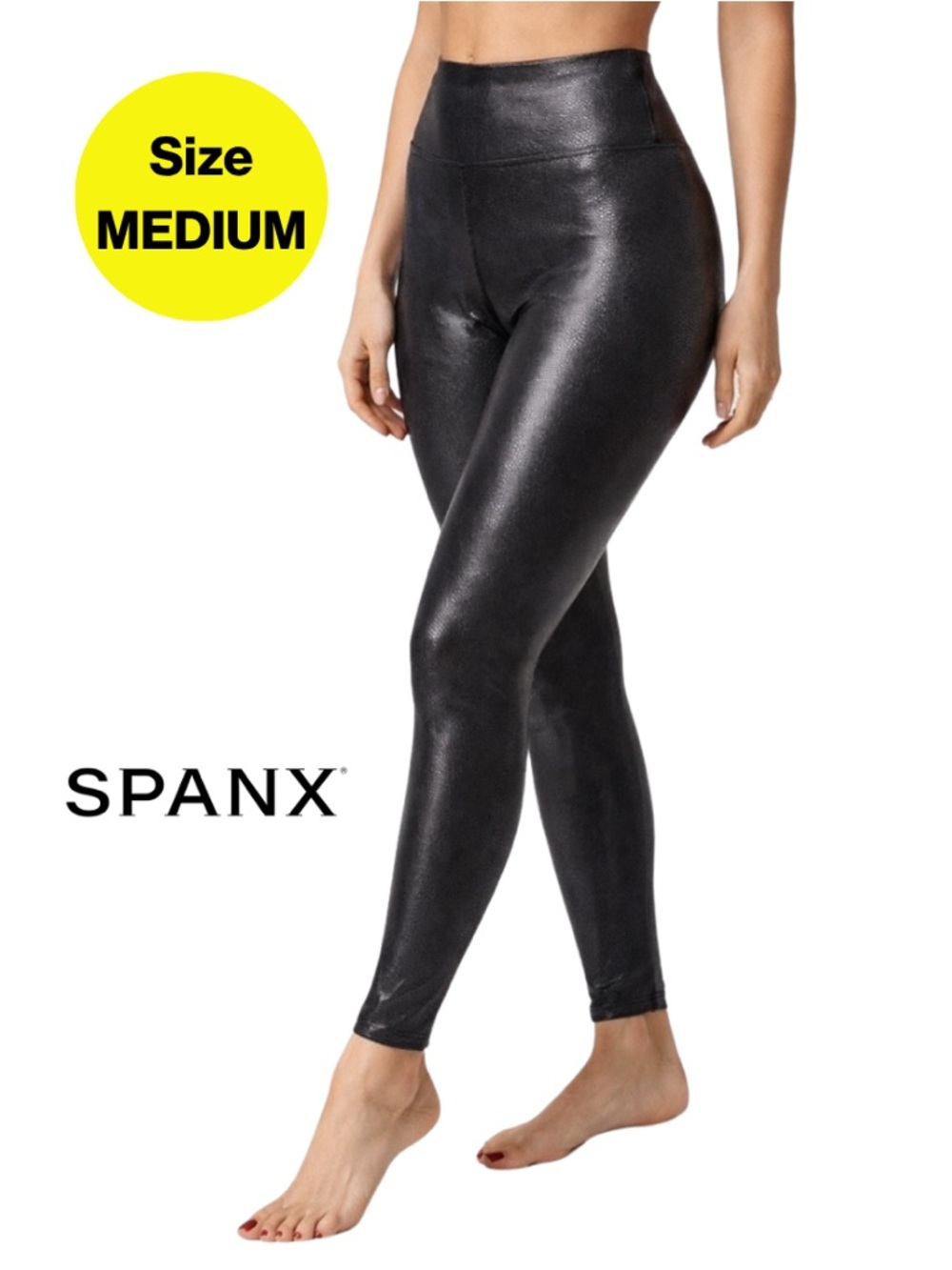 SPANX 🖤 Shiny Black Snakeskin Faux Leather Shapewear Leggings (Medium)